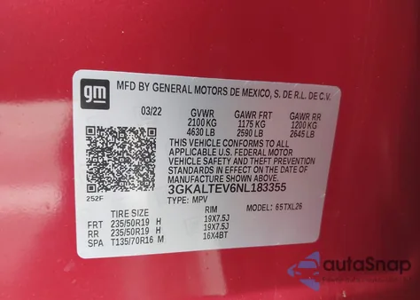 2022 GMC Terrain Awd Sle z USA, uszkodzony, nr VIN 3GKALTEV6NL183355